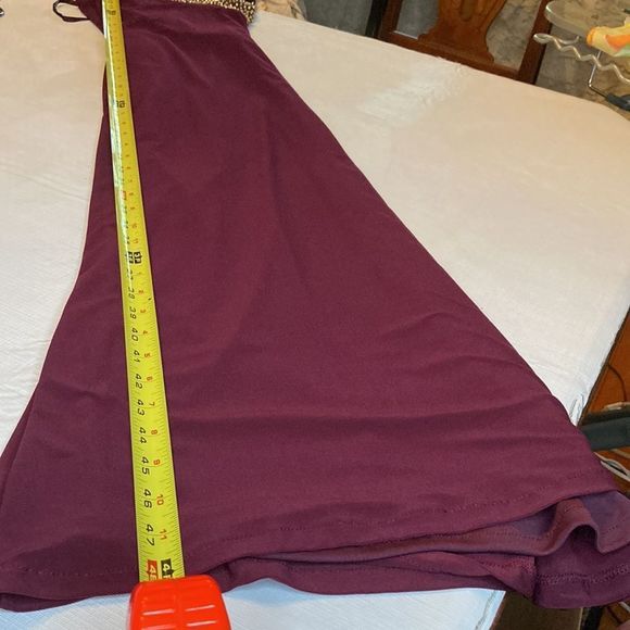 Cachet Gown Maxi Gold Beads Front & Back Neckline Burgundy Color Formal Gown - Picture 13 of 13